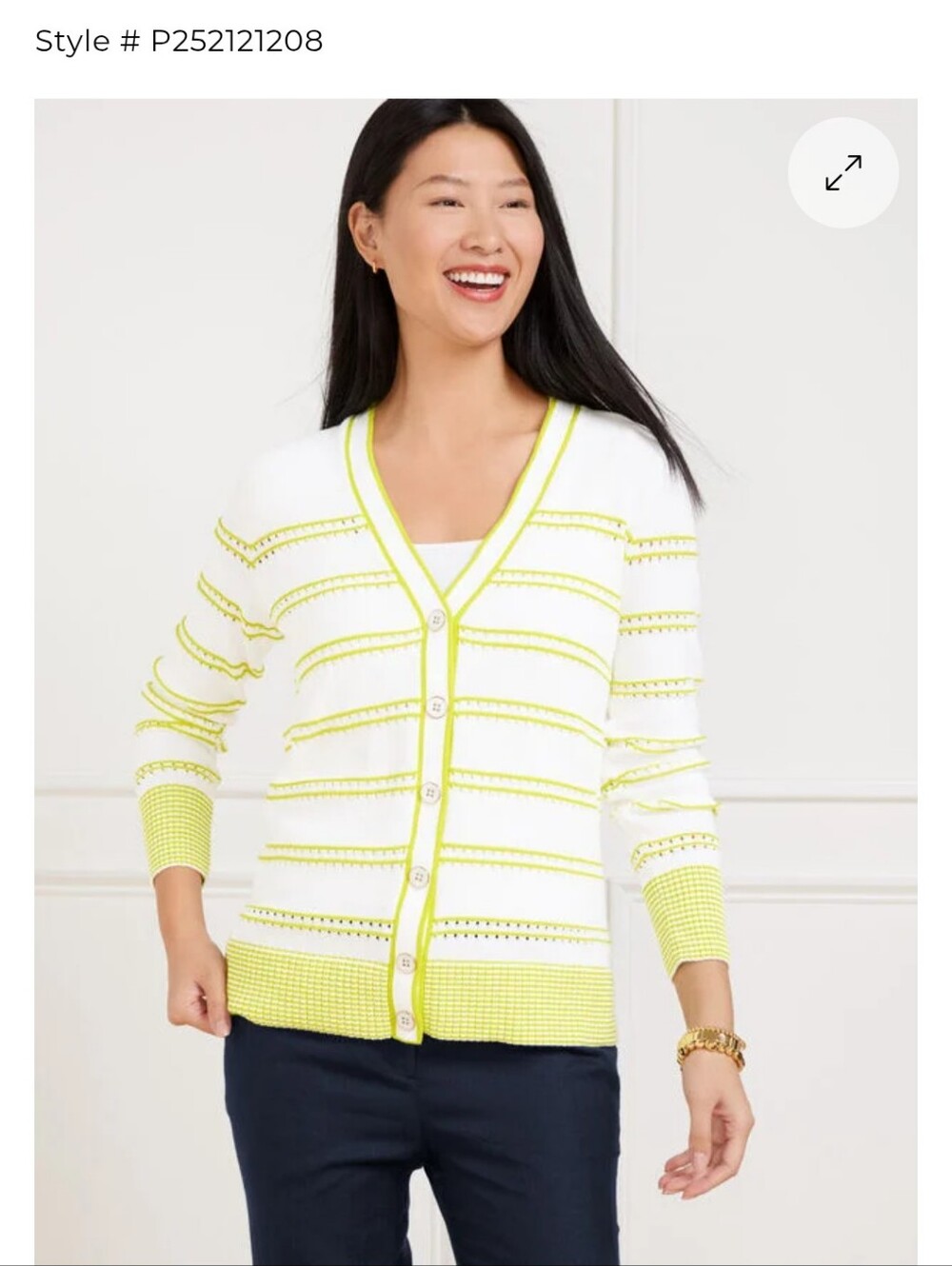 Talbots V-Neck Girlfriend Long Sleeve Lime/White Cardigan L nwt - Picture 11 of 11